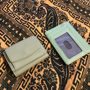 Green Leather Wallet and Card Holder Set